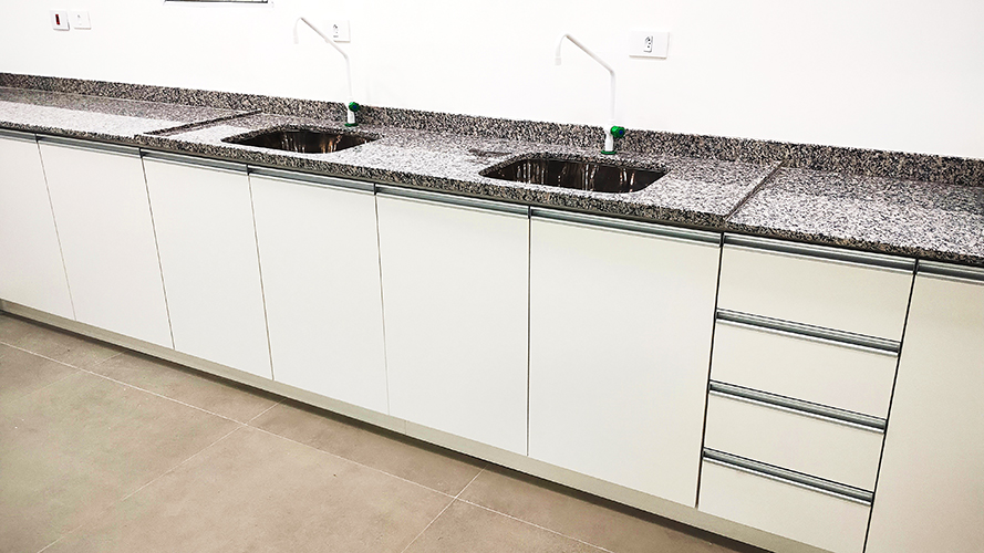 Bancada Linear com Dupla Pia em Aço Inox